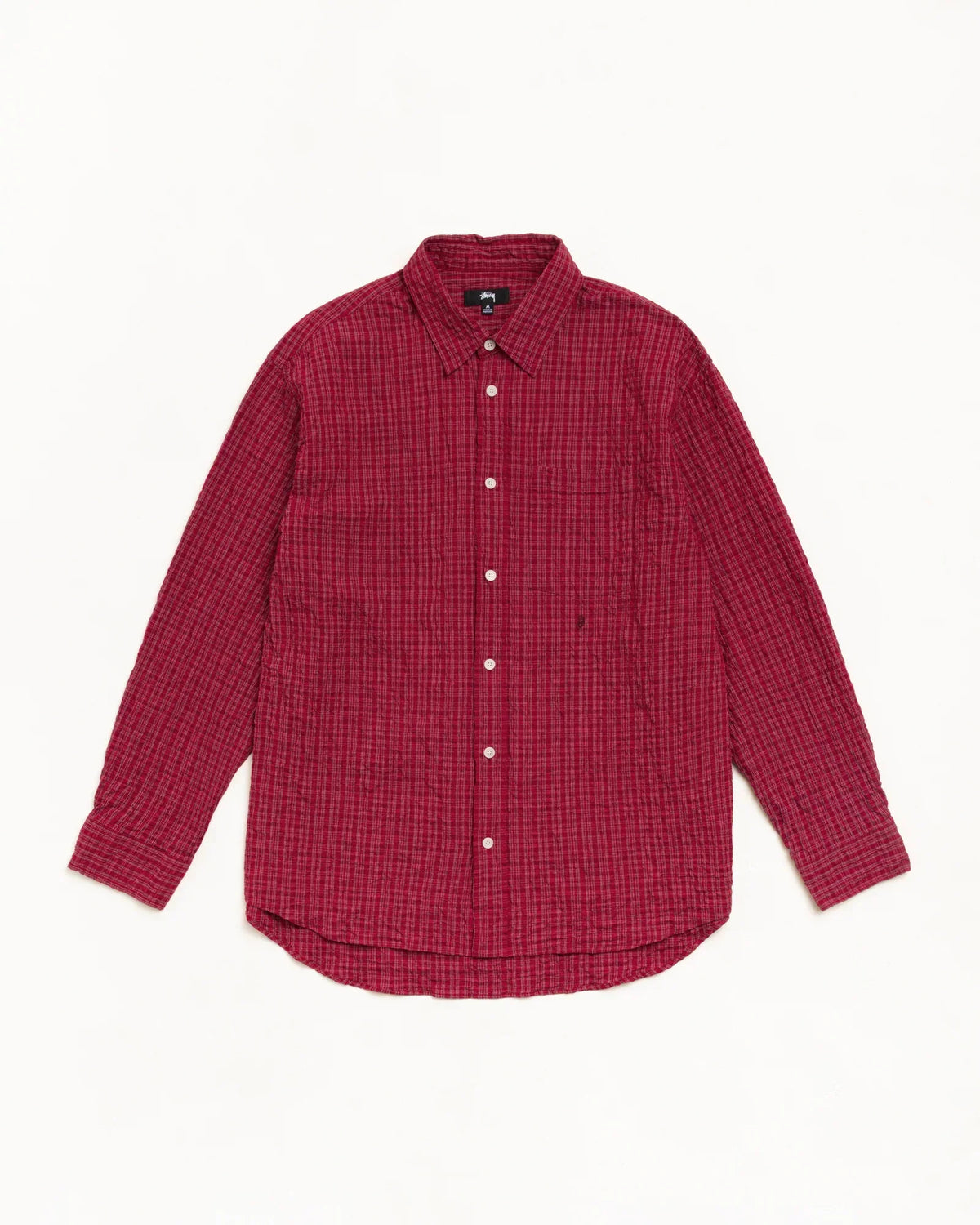 Stussy STANDARD CRINKLE SHIRT BURGUNDY CHECK