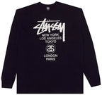 STUSSY LONG SLEEVE WORLD TOUR TEE BLACK